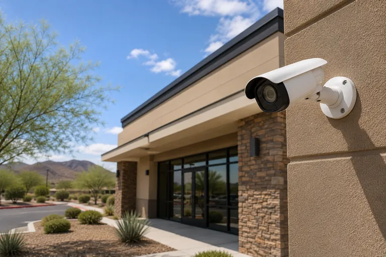 Commercial security camera installed outside an Arizona business